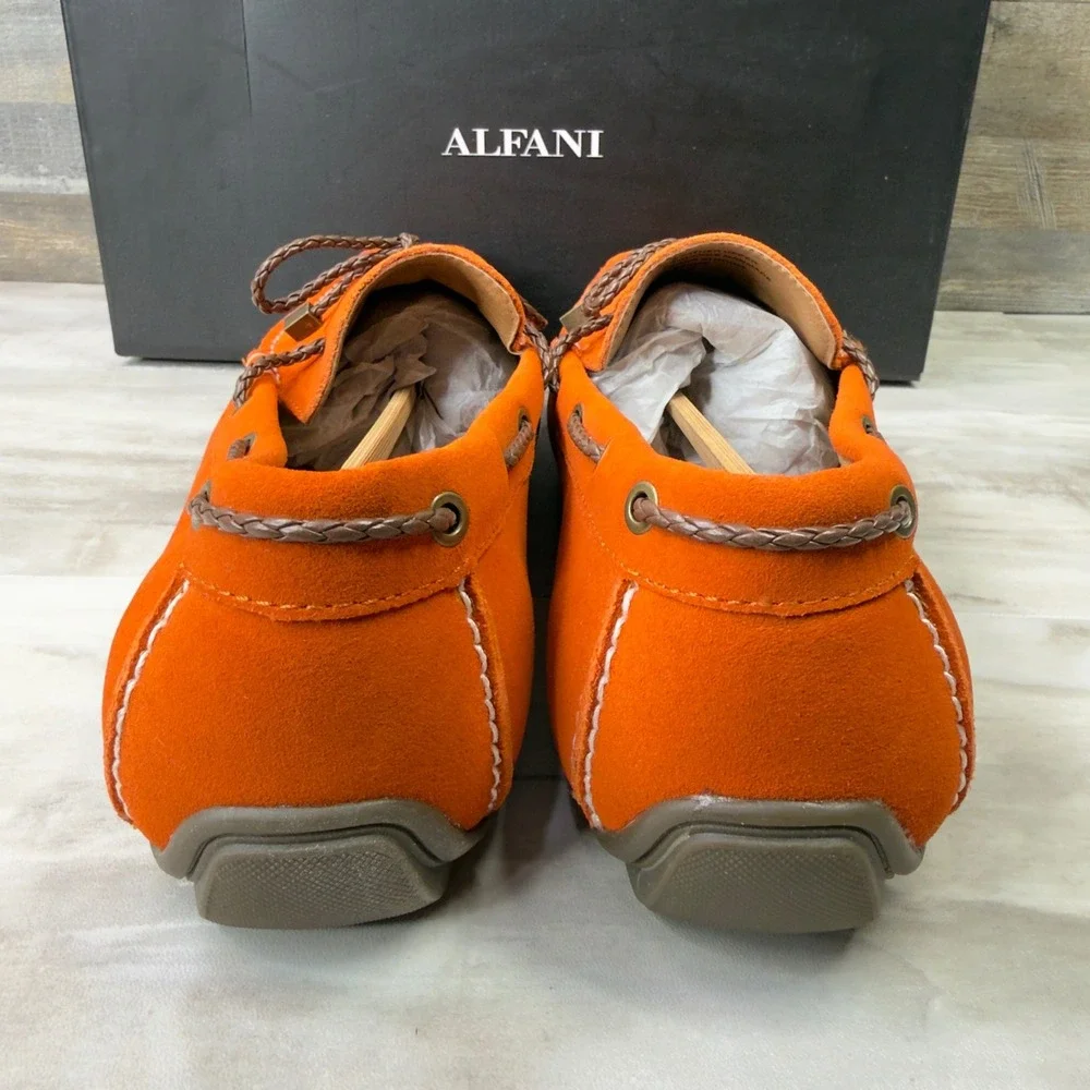 Alfani Trevororg Mens Size 11.5 Suede Loafers Driving Shoes Orange